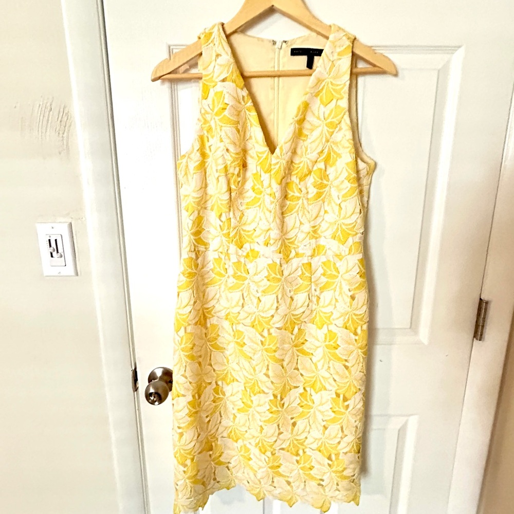 White House Black Market V-Neck Yellow Lace Dress